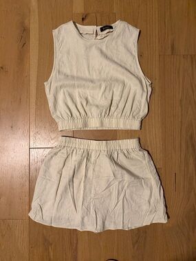 Casual Cream Two-Piece Crop Top & Skirt Set